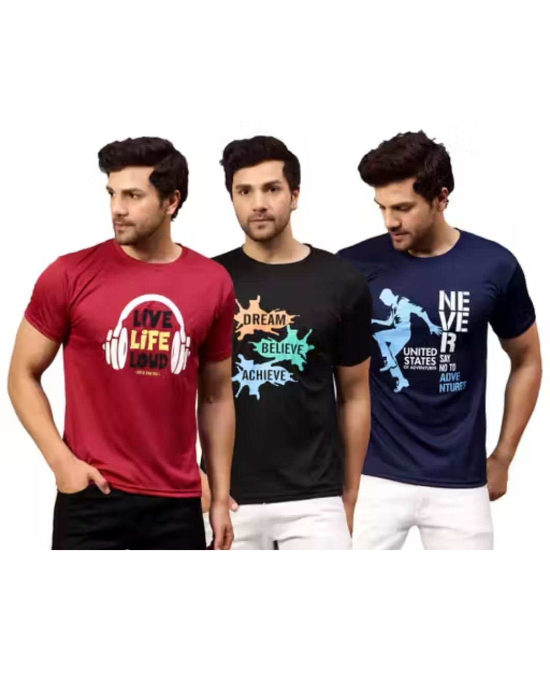 Urbane Glamorous Men Dri‑Fit Printed Active Tshirts Combo of 3