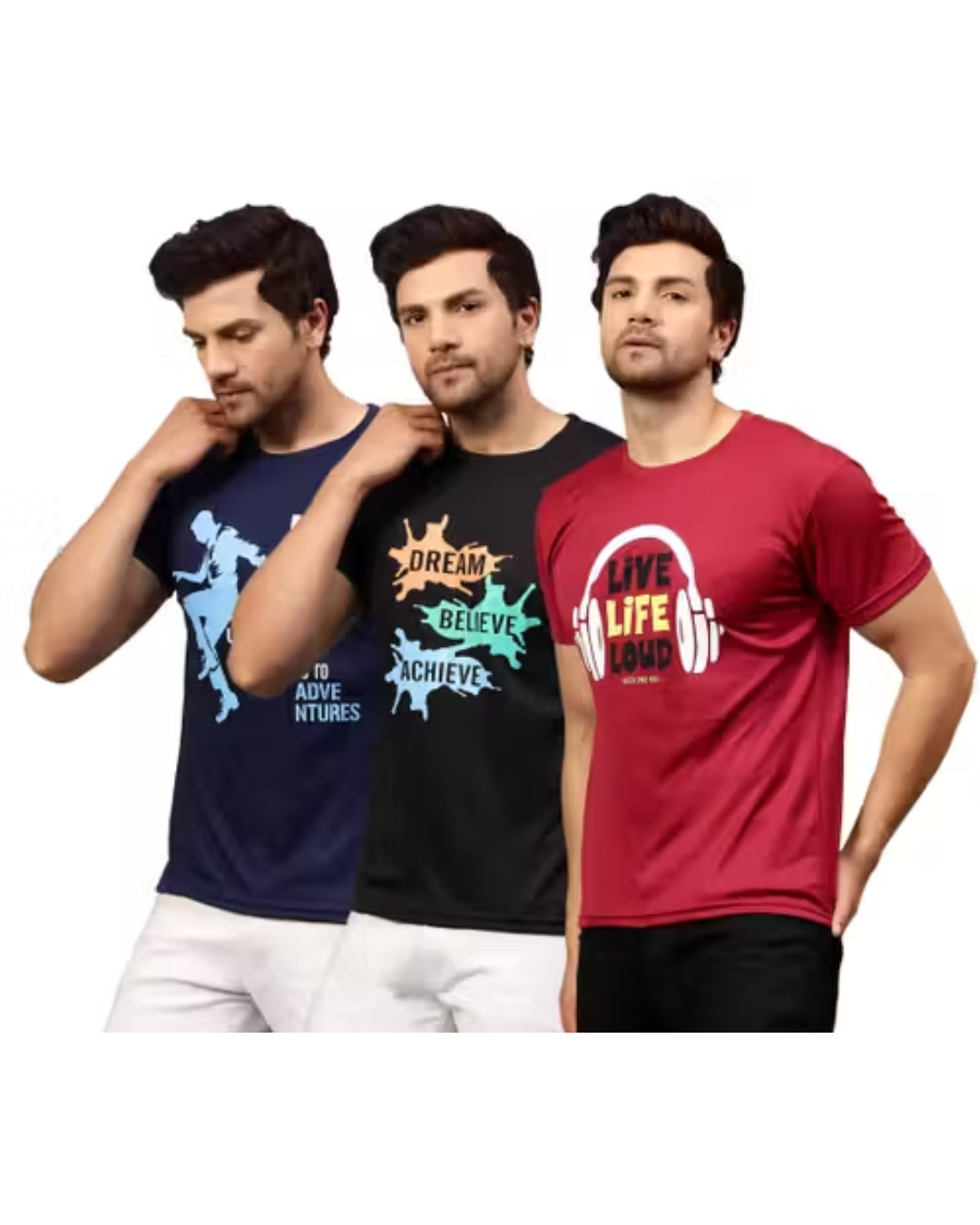 Urbane Glamorous Men Dri‑Fit Printed Active Tshirts Combo of 3