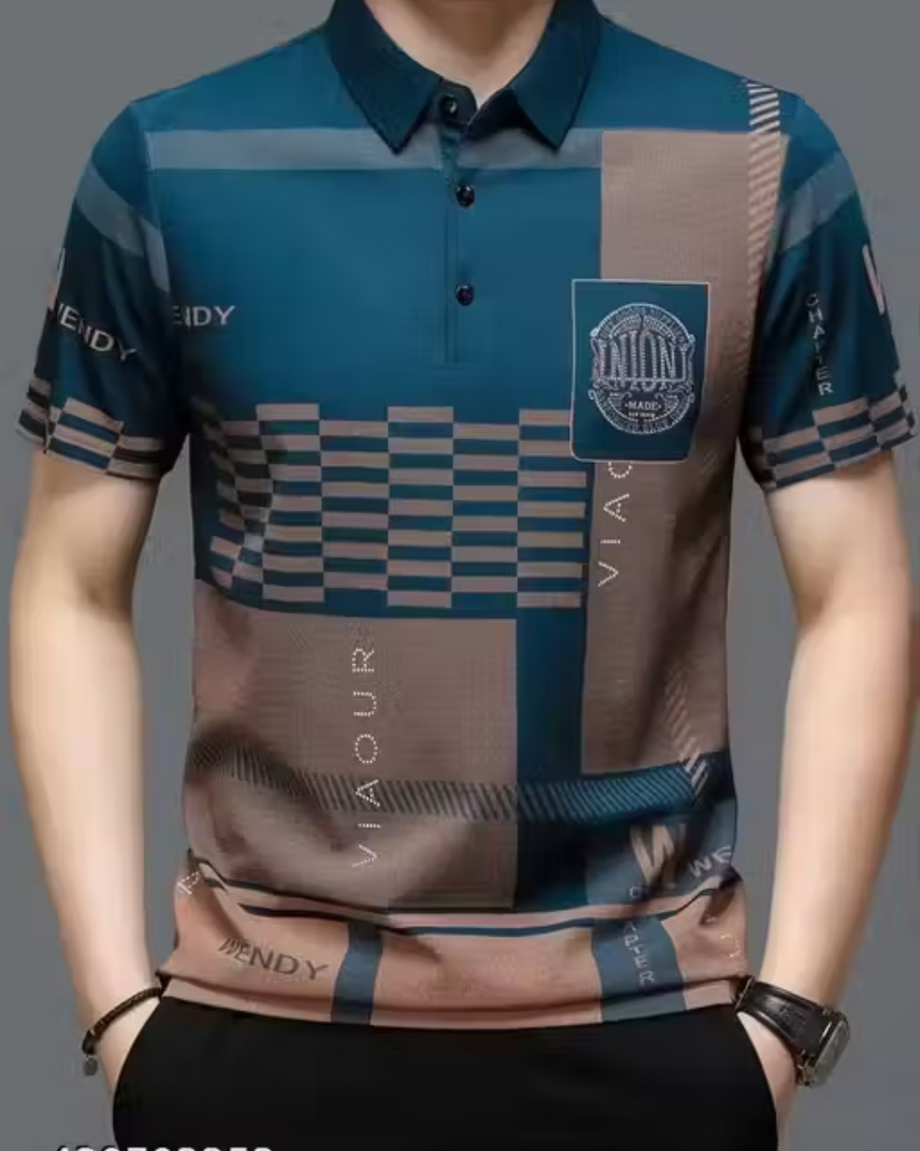 Men's Geometric Regular Polo Teal T‑Shirts