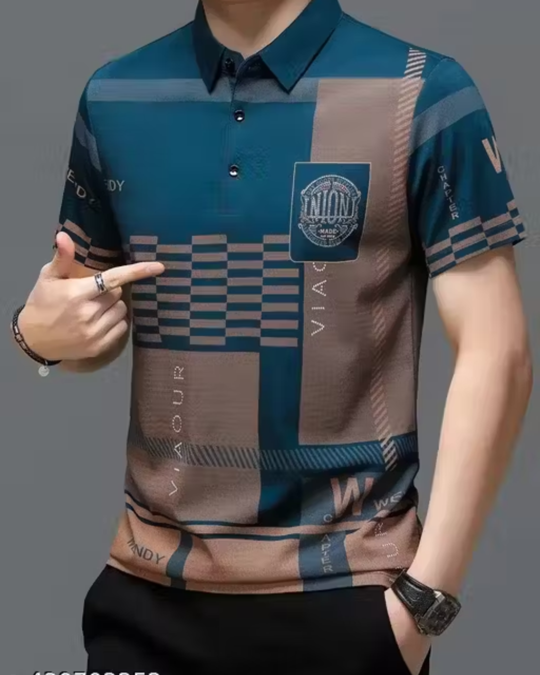 Men's Geometric Regular Polo Teal T‑Shirts