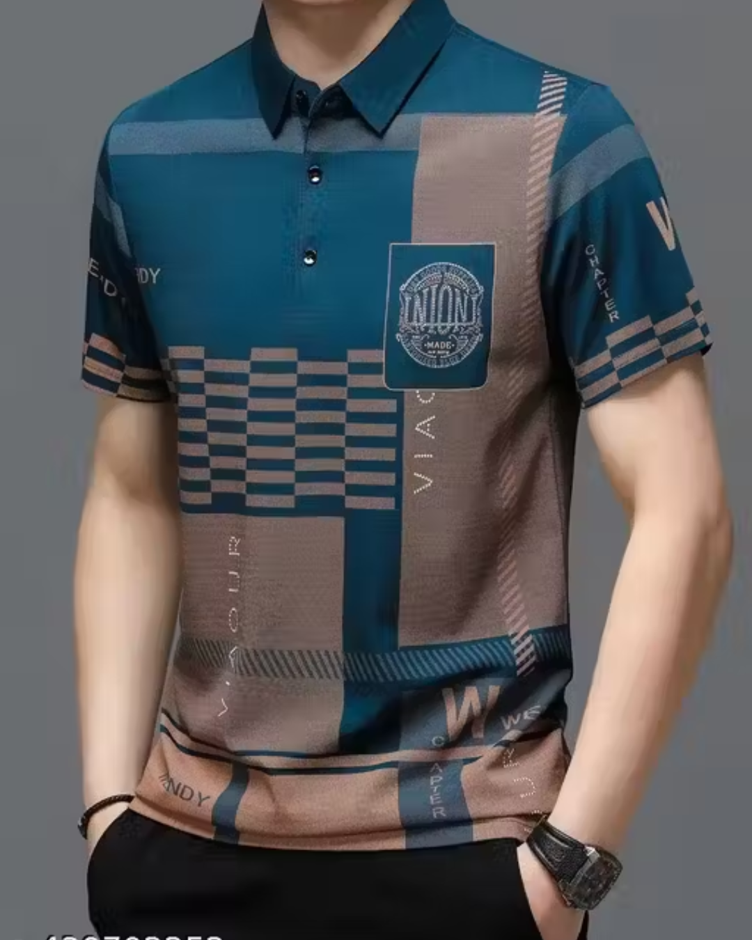 Men's Geometric Regular Polo Teal T‑Shirts