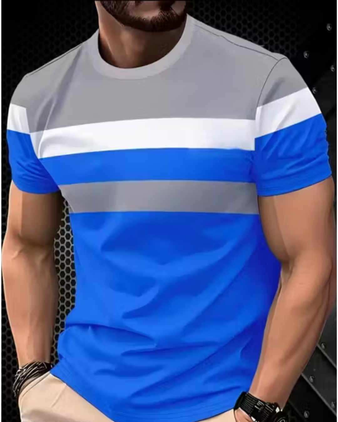 Men’s Color‑Block Round Neck T‑Shirt – Stretchy Cotton Blend, Relaxed Fit | Casual & Sporty