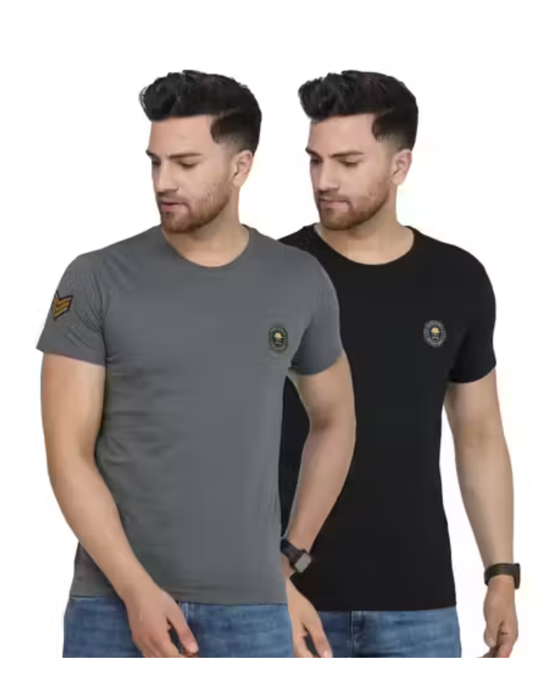 Pack of 2 Solid Men’s Cotton Round‑Neck T‑Shirts – Grey & Black | Casual, Comfortable, Value