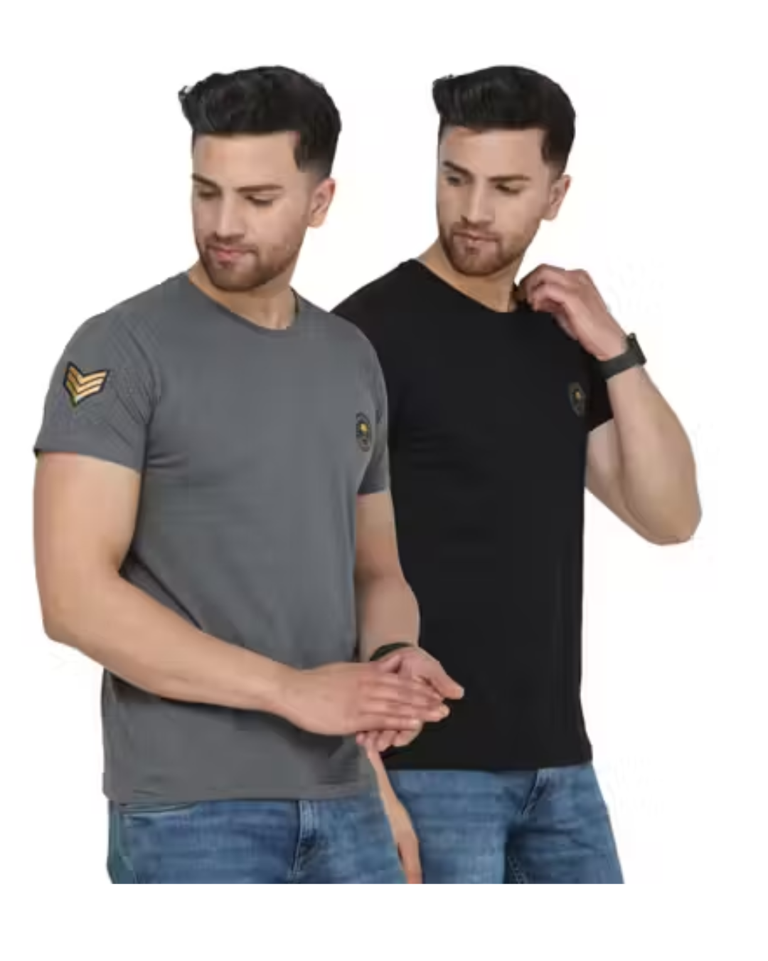 Pack of 2 Solid Men’s Cotton Round‑Neck T‑Shirts – Grey & Black | Casual, Comfortable, Value