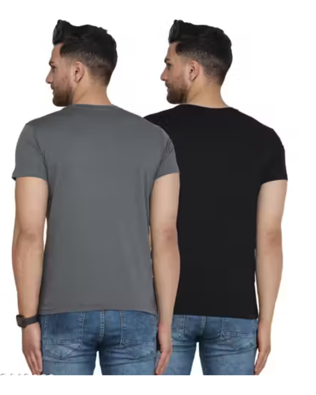 Pack of 2 Solid Men’s Cotton Round‑Neck T‑Shirts – Grey & Black | Casual, Comfortable, Value