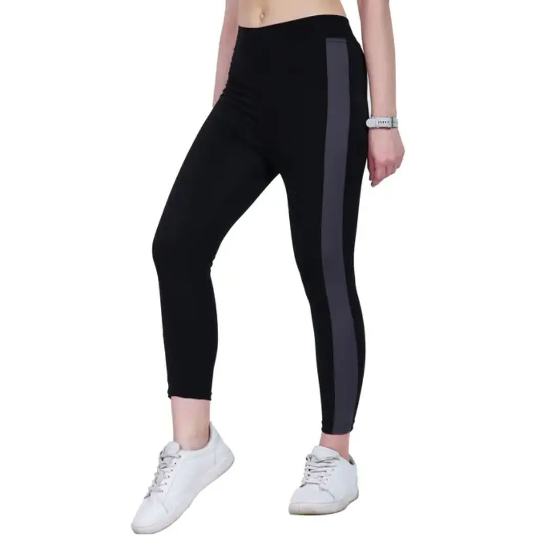 Women's Pack of 1 Black Colorblocked Tights |Activewear|Yogawear|Gymwear