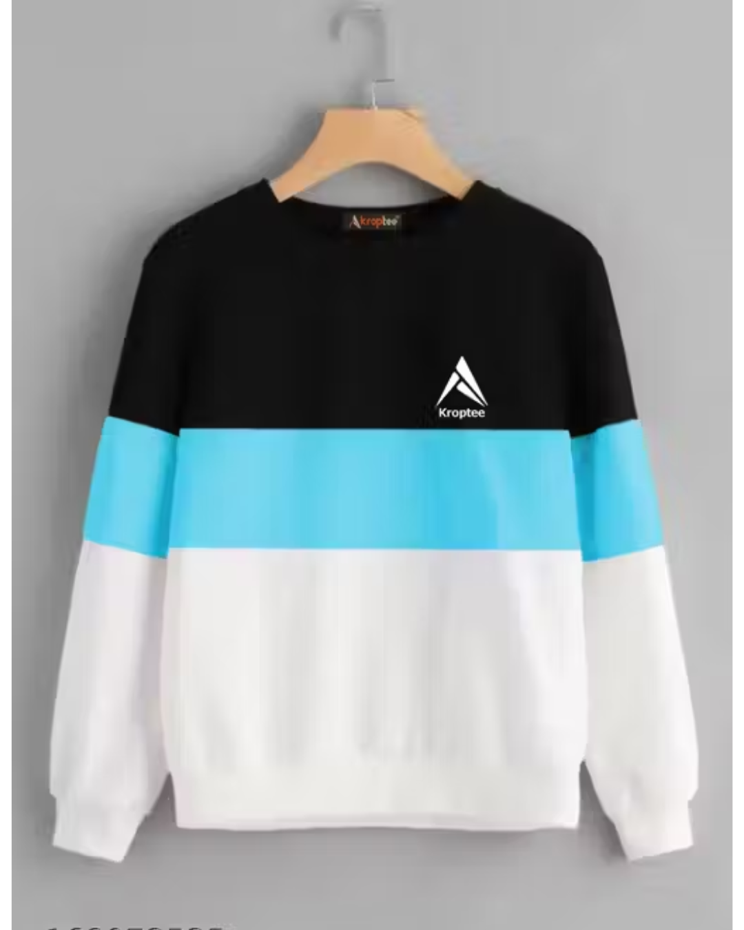 Kroptee Color Block Men's T-shirt Light Blue, White & Black Full Sleeve Round Neck (Pack of 1)