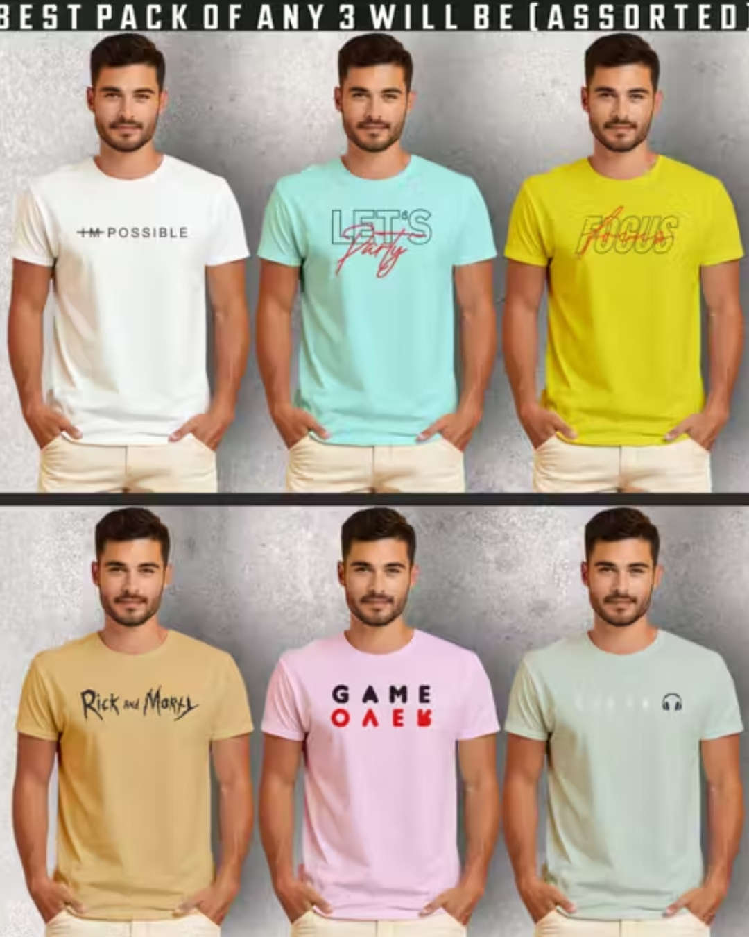 FLYIND VOGUE OUTFIT Men's Pack of 3 White Cotton Typography T-shirts - Comfortable & Stylish