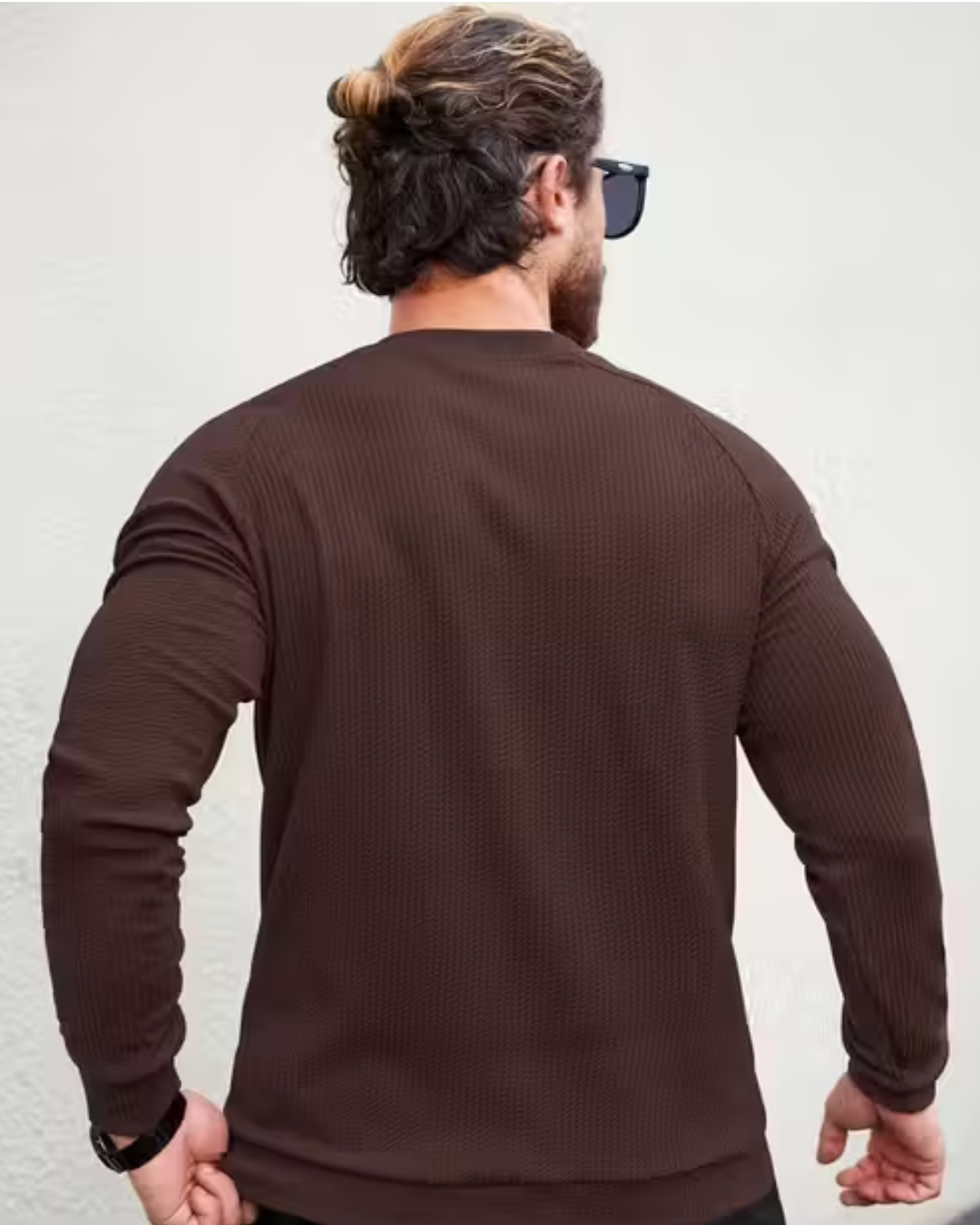 Men’s Waffle-Texture Full-Sleeve Polycotton T‑Shirt – Round Neck, Slim Fit | Breathable & Stylish