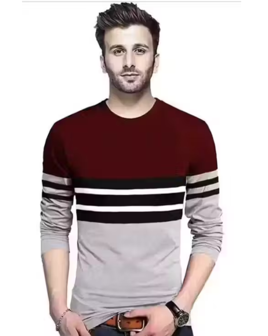 Men’s Striped Cotton‑Blend Full‑Sleeve T‑Shirt – Regular Fit | Budget‑Friendly & Comfortable