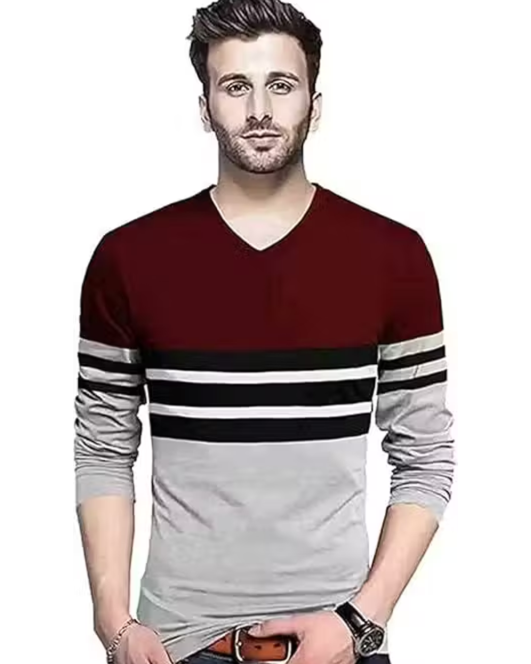 Men’s Striped Cotton‑Blend Full‑Sleeve T‑Shirt – Regular Fit | Budget‑Friendly & Comfortable