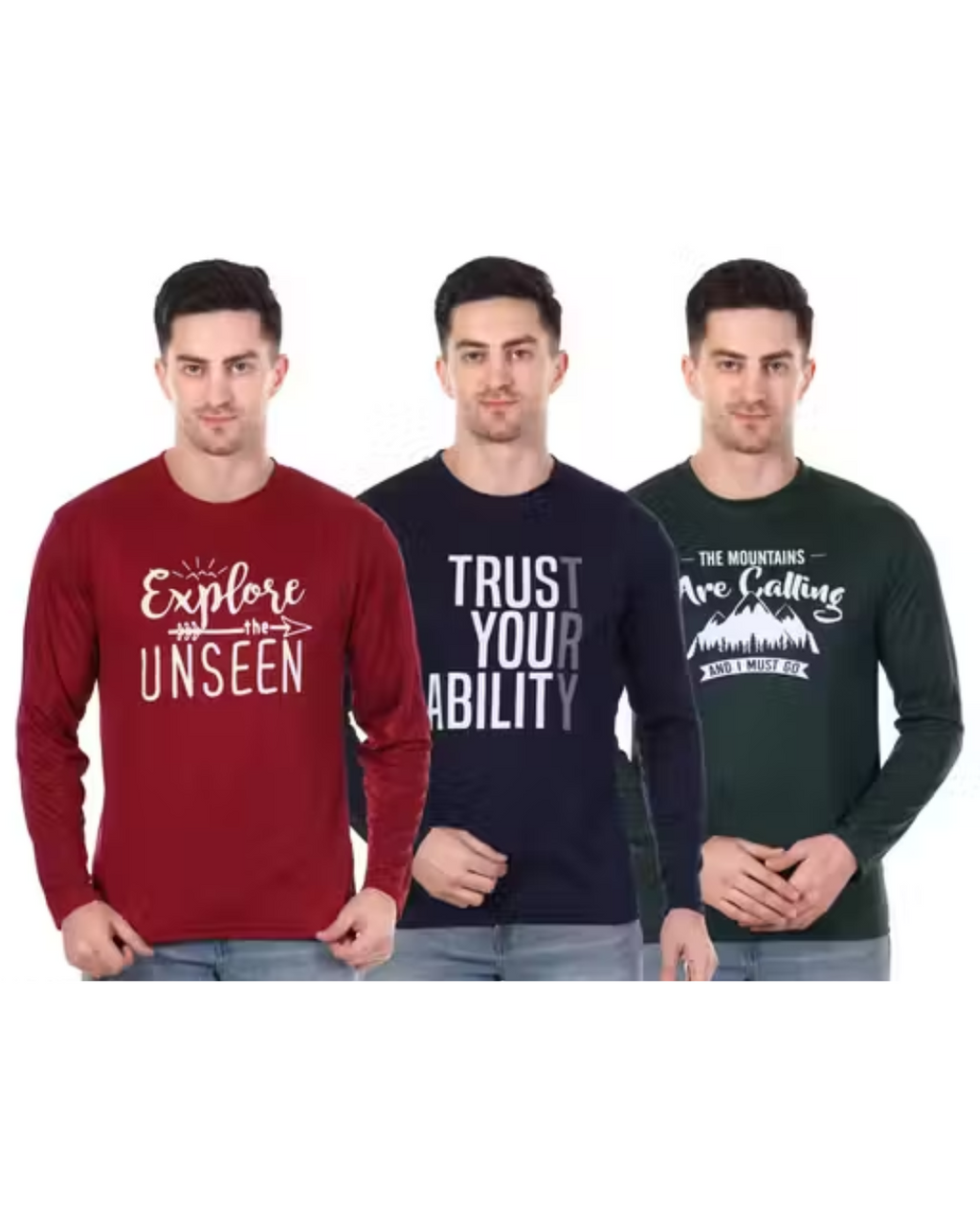 Urbane Trendy Printed Full-Sleeve Dri‑Fit T-Shirt for Men (Pack of 3)