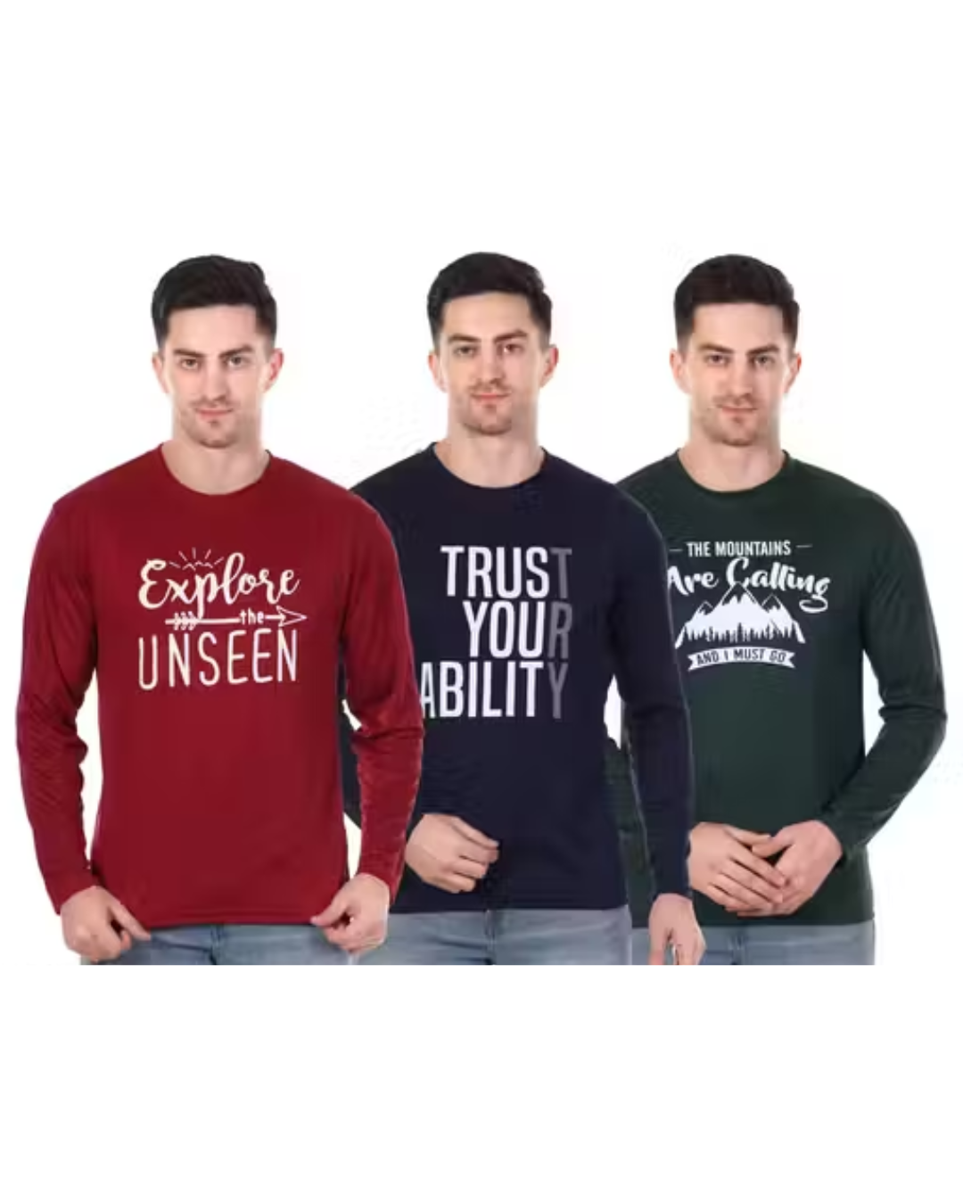 Urbane Trendy Printed Full-Sleeve Dri‑Fit T-Shirt for Men (Pack of 3)